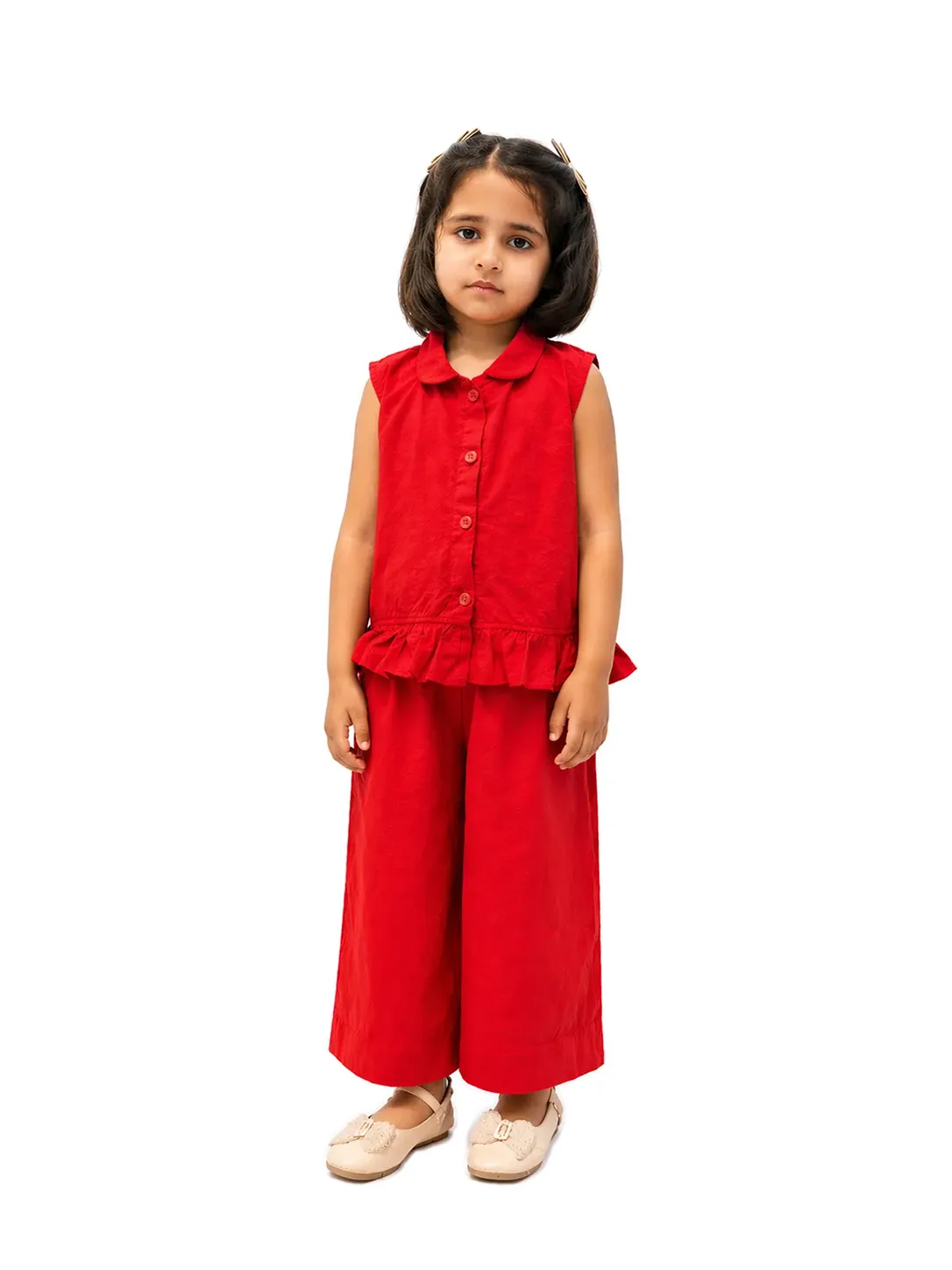 Airlite Textured cotton Co-ord Set (Red)